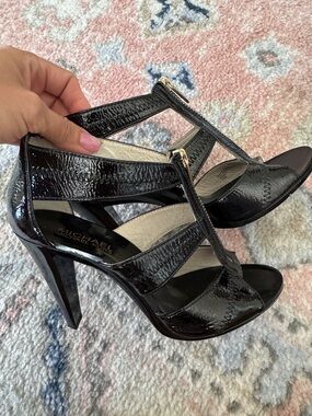 Michael Kors Black Patent T-Strap High Heels